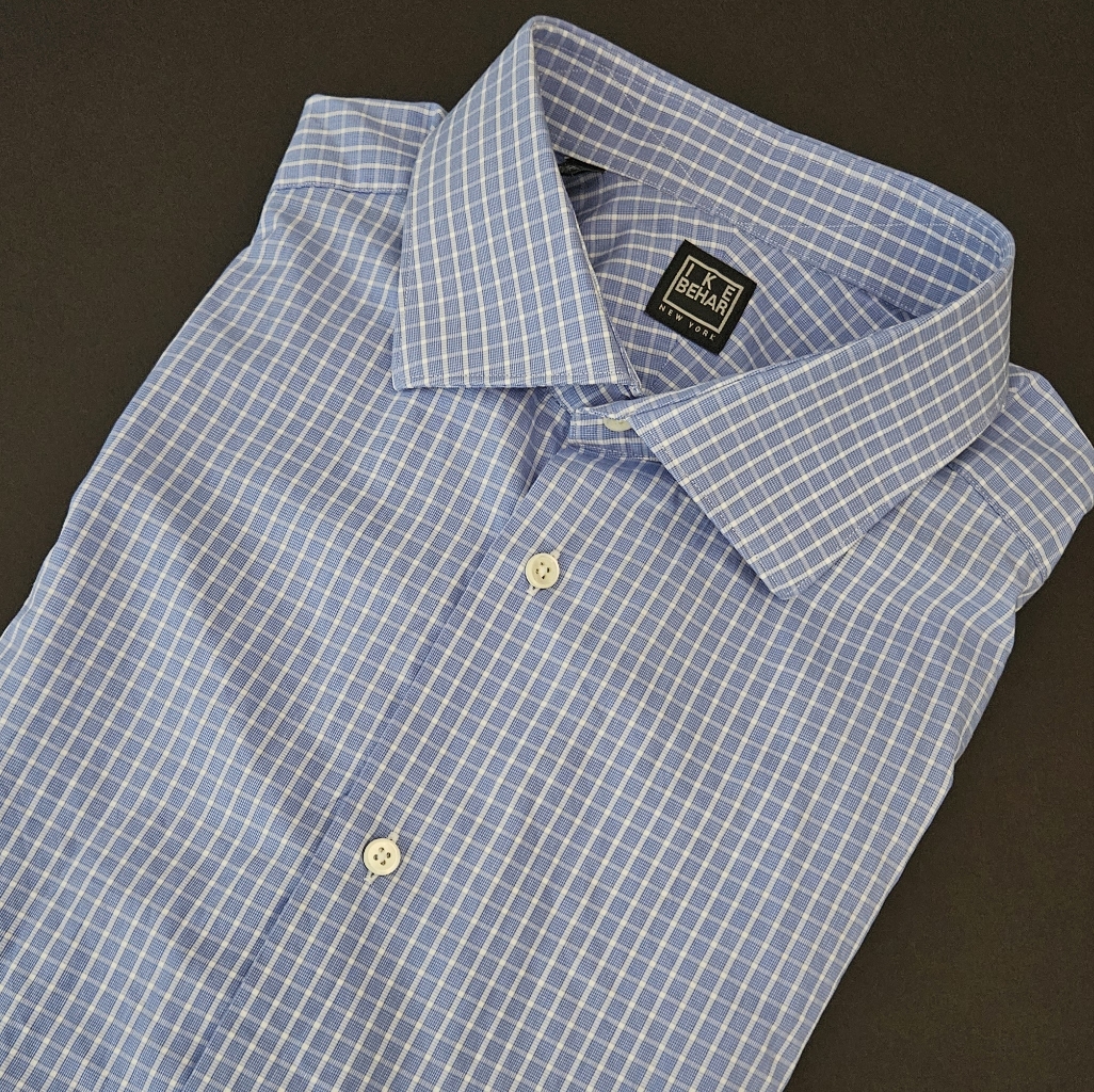 Ike Behar Mens Blue White Sz 17 36-37" Button-Up Long Sleeve Cotton Dres